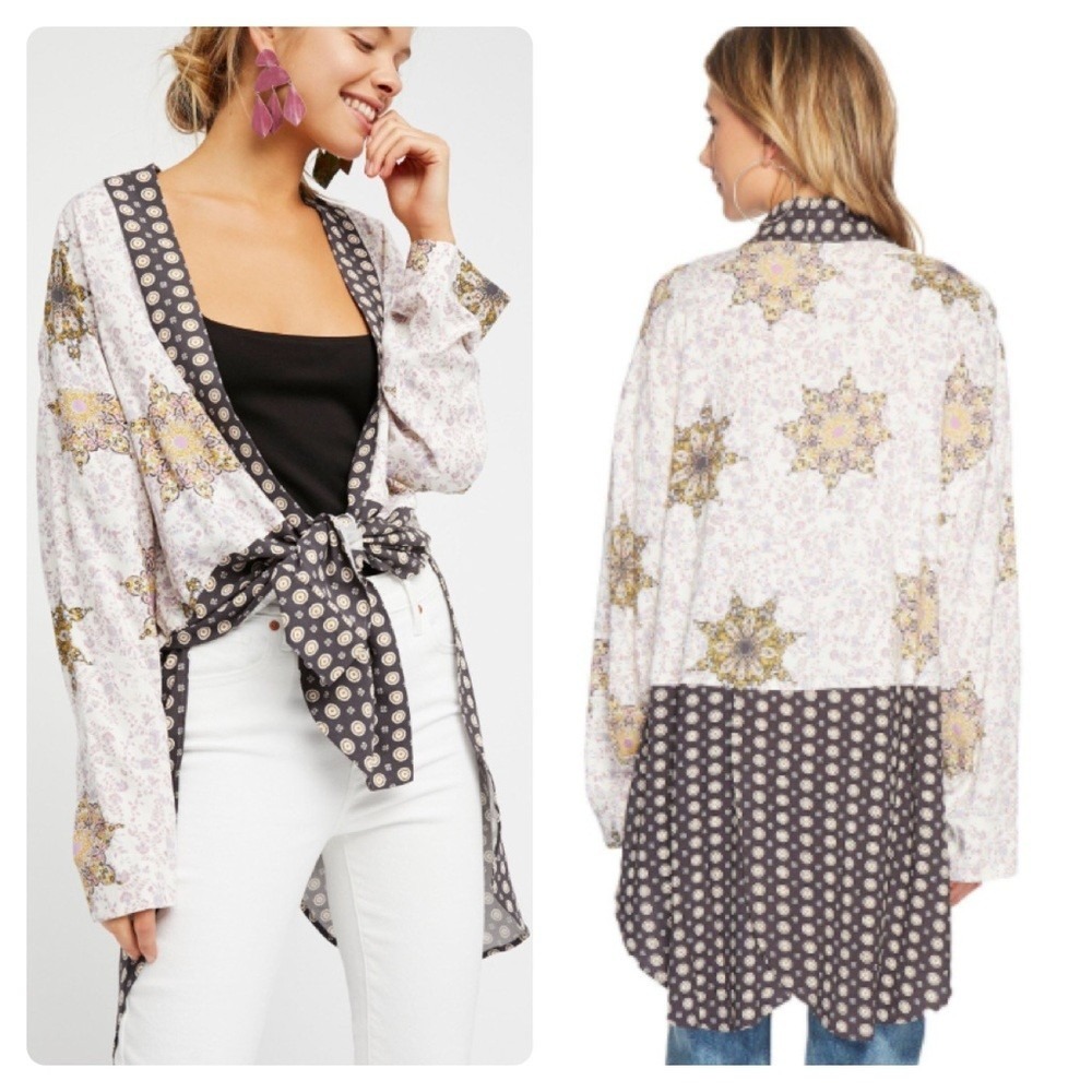 Free People Forget Me Knot Mixed Print Floral Kimono Womens Medium